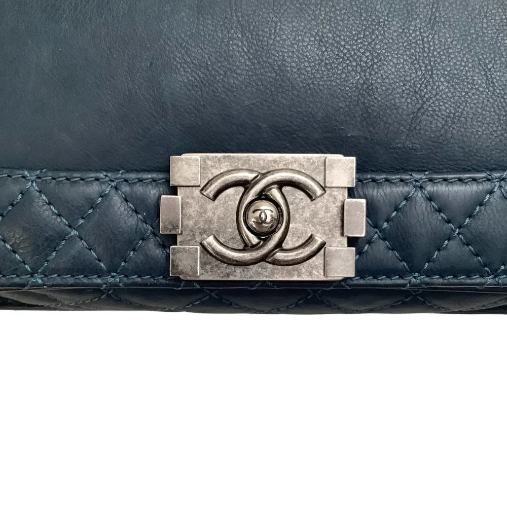 Chanel Navy Blue Medium Boy Bag with Gunmetal Hardware